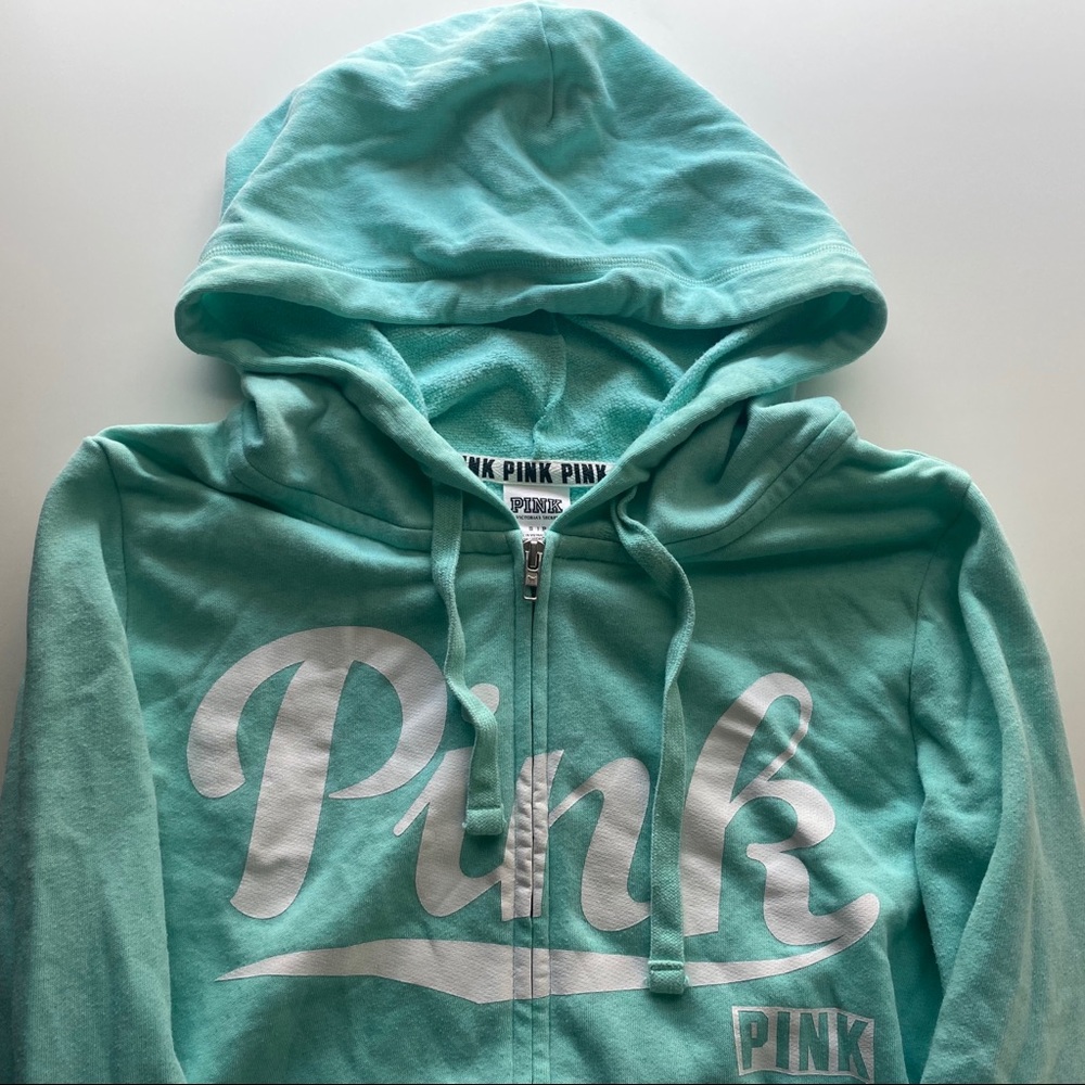 Pink Victoria’s Secret light aqua hoodie small